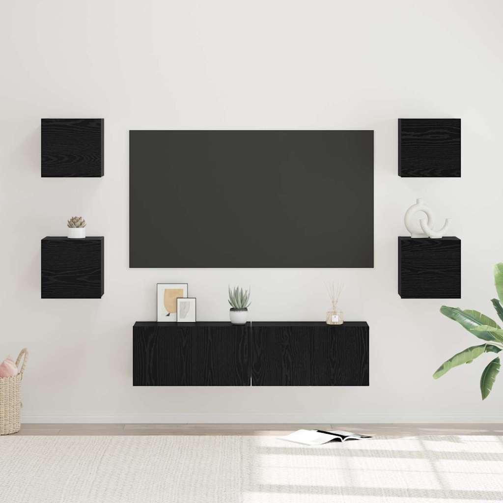 TV-møbelsæt Vægmonteret 6 stk Sort eg Medium 120 x 30 x 30 cm