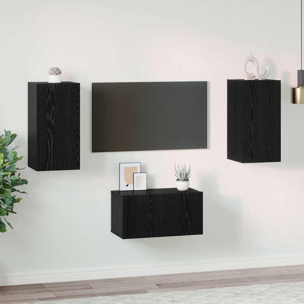 TV-møbelsæt 3 stk Sort eg 60 x 30 x 30 cm Konstrueret træ