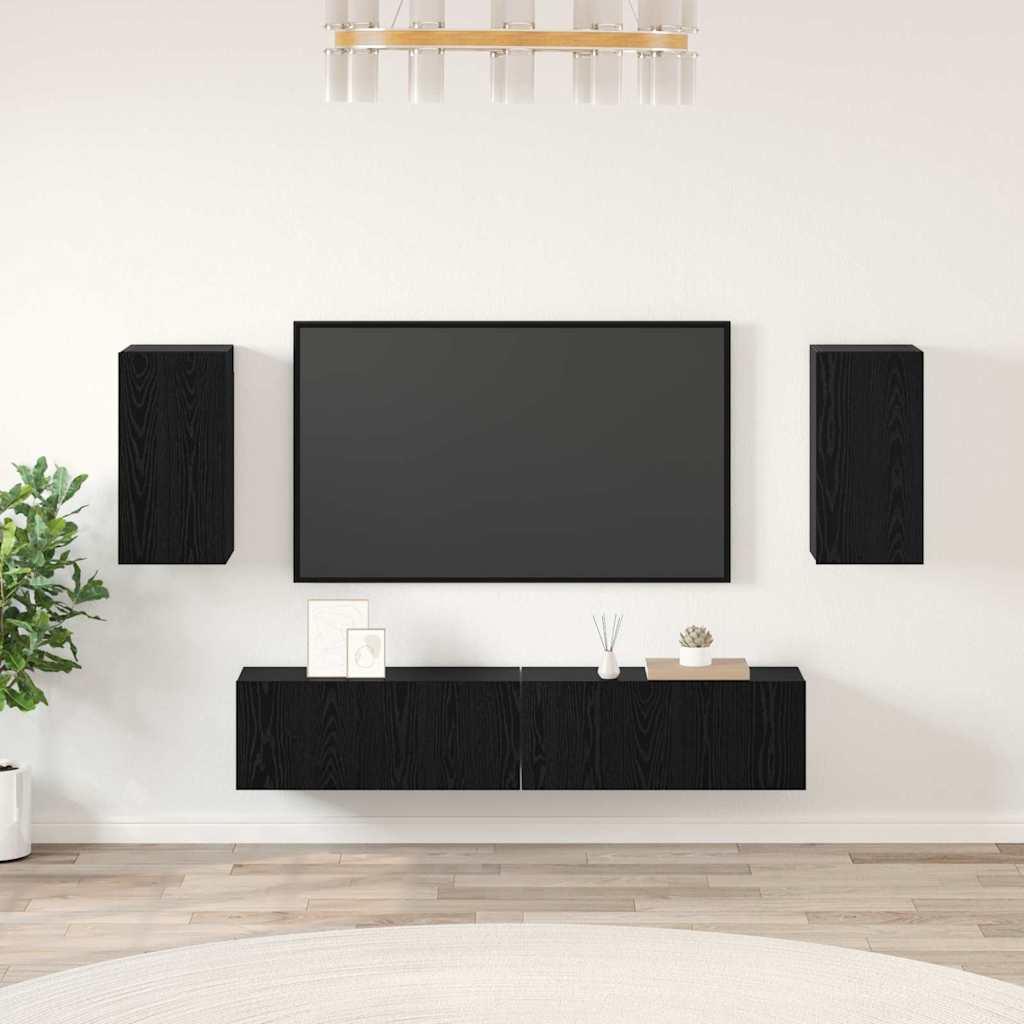 Tv-skabssæt Med Hylde Med Opbevaring Med Dør 4 Stk Sort Eg 80 X 30 X 30 5 Cm