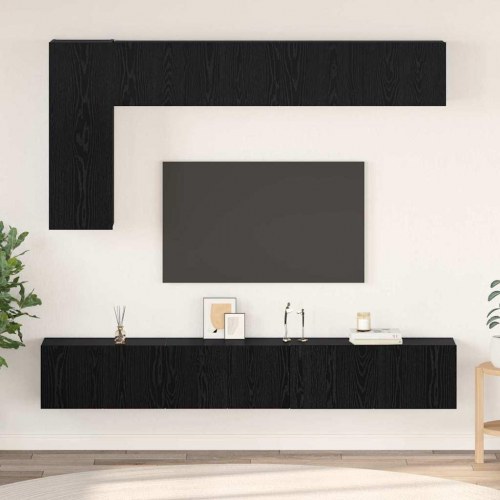 TV Skabsæt med hylde Andet med opbevaring med dør 6 stk Sort Eg 30.5 x 30 x 90 cm