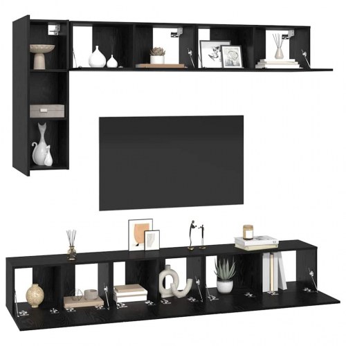 TV Skabsæt med hylde Andet med opbevaring med dør 6 stk Sort Eg 30.5 x 30 x 90 cm