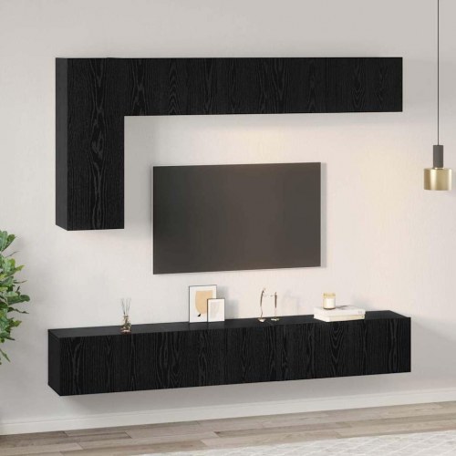 TV Skabsæt med hylde Andet med opbevaring med dør 6 stk Sort Eg 30.5 x 30 x 90 cm