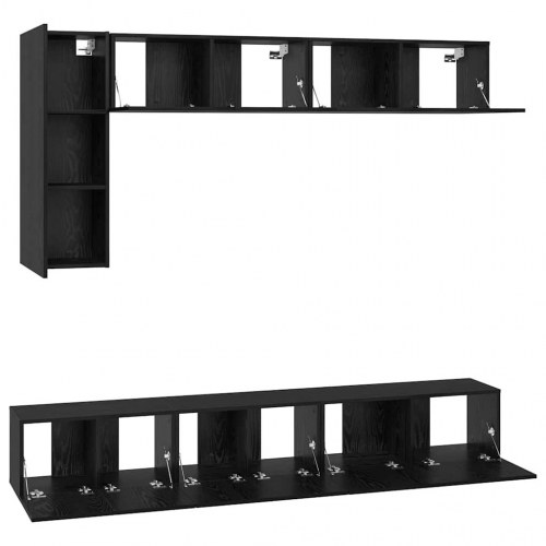 TV Skabsæt med hylde Andet med opbevaring med dør 6 stk Sort Eg 30.5 x 30 x 90 cm