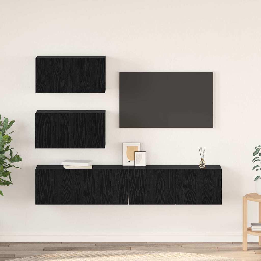 Tv Skab Sæt 4 Stk Sort Eg 80 X 30 X 30 Cm Konstrueret Træ