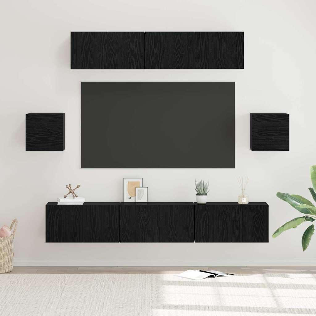 TV-møbelsæt 7 stk Sort eg 80 x 30 x 30 cm Konstrueret træ