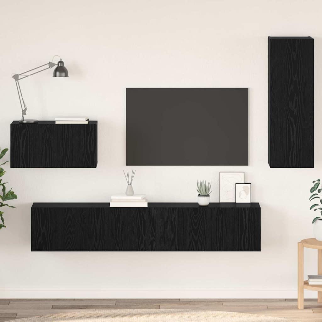 Væg TV Skab 4 stk Sort eg 200 x 30 x 30 cm Ingeniørtræ