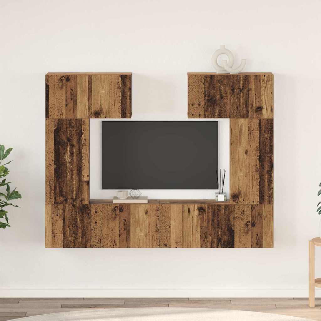 Tv-møbelsæt Med Hylde Med Opbevaring Med Dør 6 Stk Gammelt Træ 80 X 30 X 30 Cm
