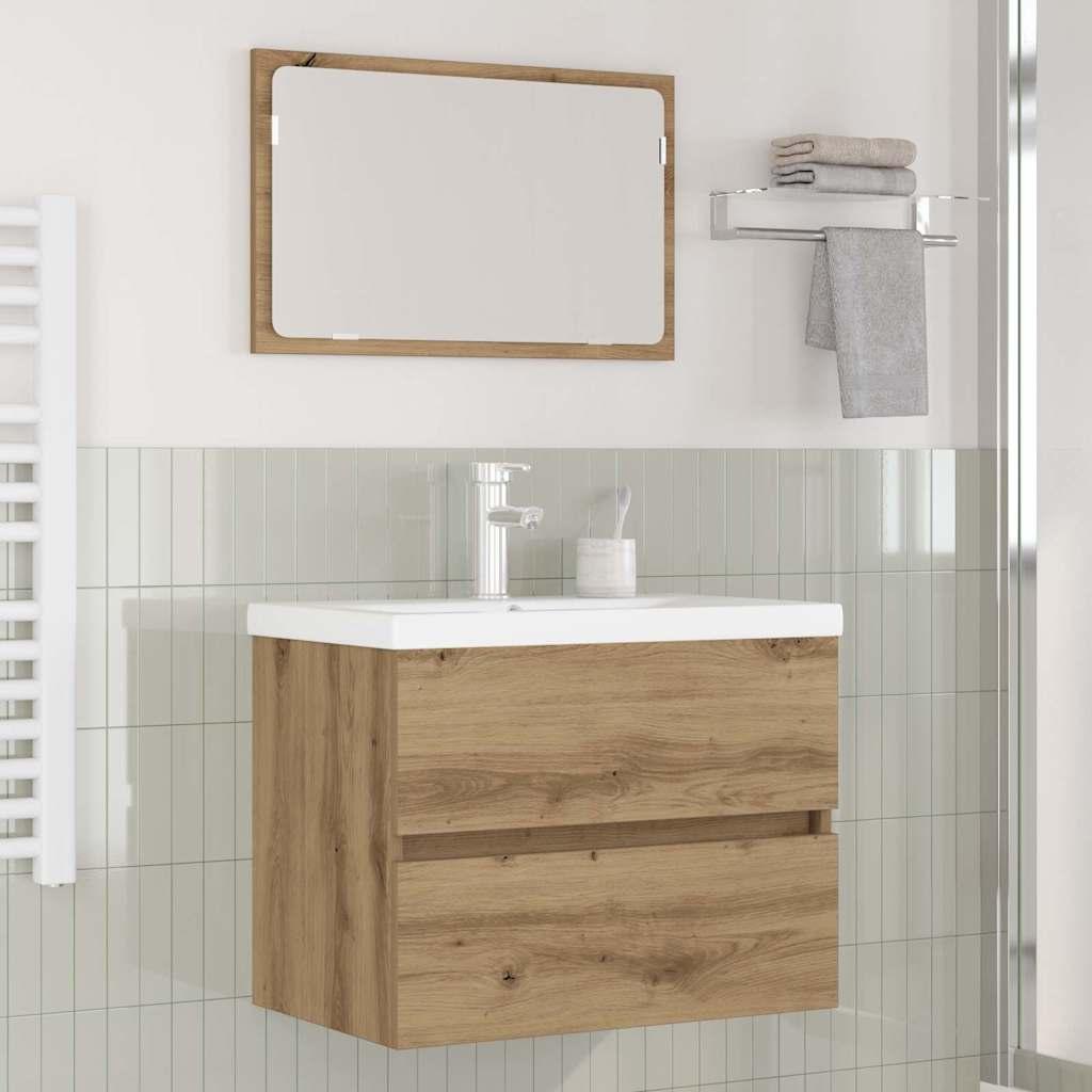 Badeværelsesmøbel sæt med spejl 3 stk Sort eg 60 x 38.5 x 45 cm