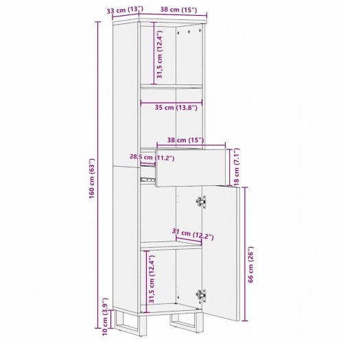 Badeværelsesskab med skuffe med hylde med opbevaring med dør Hvid og sort 38 x 33.5 x 160 cm