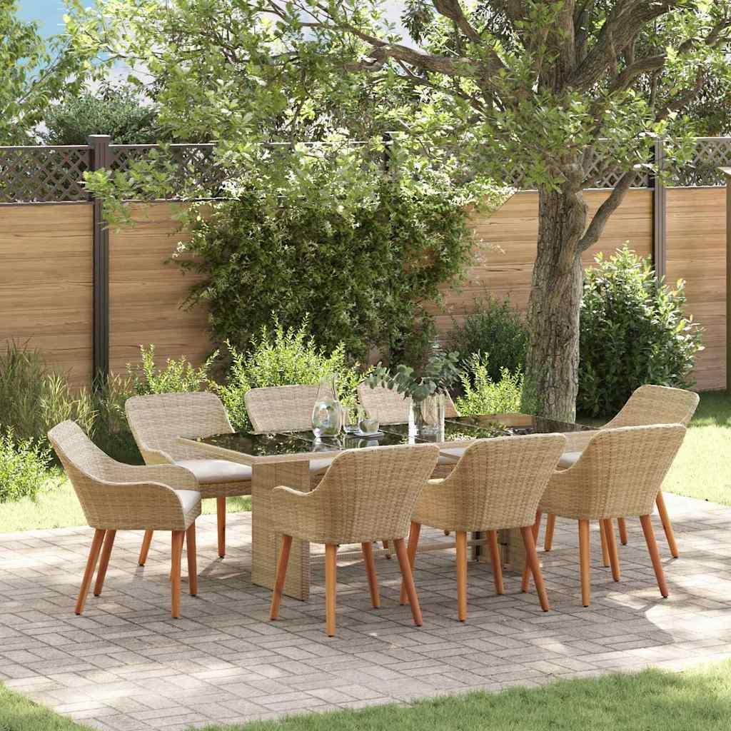 Have Spisebordssæt med pude 9 stk Beige polyrattan