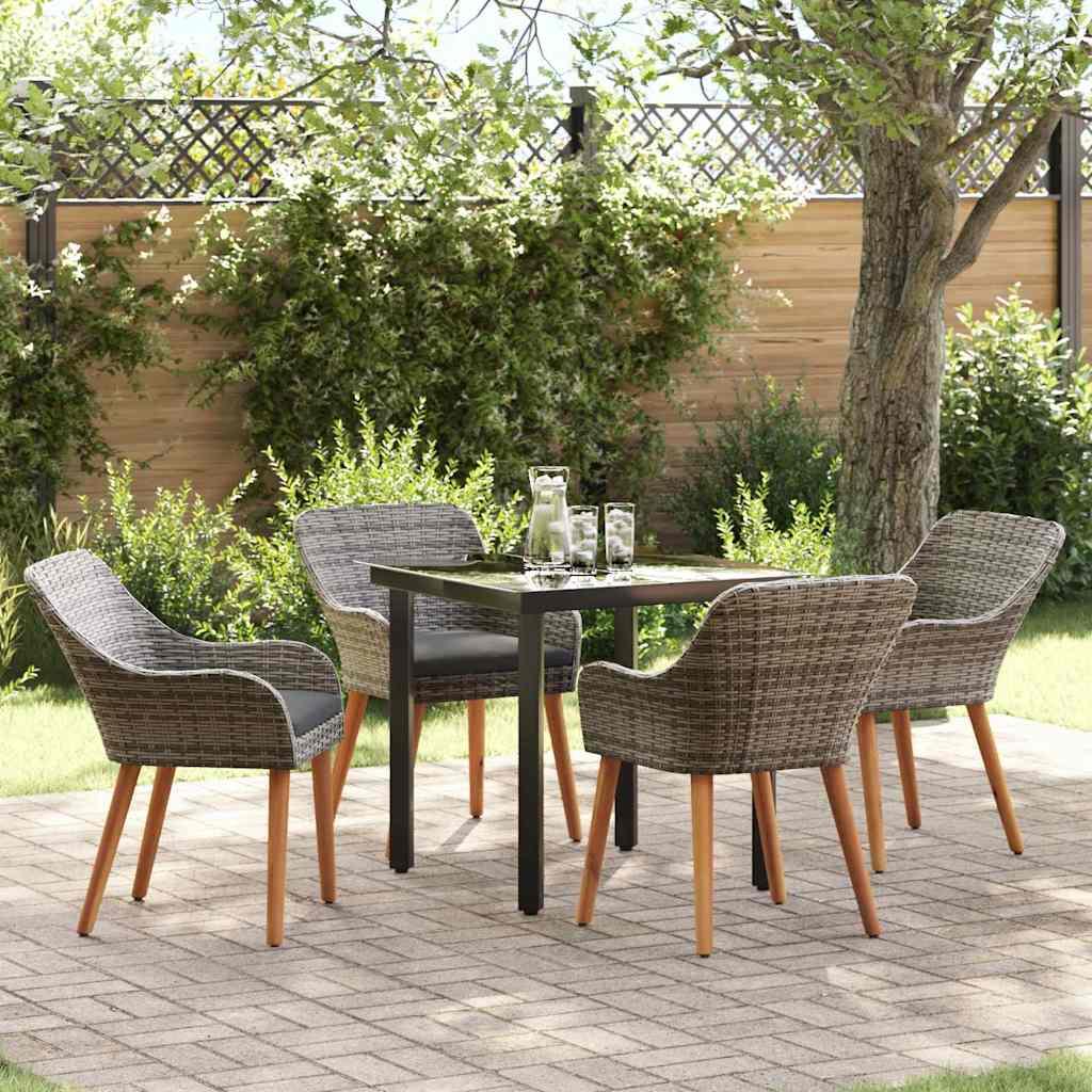 Have Spisebordssæt med pude 5 stk Grå polyrattan
