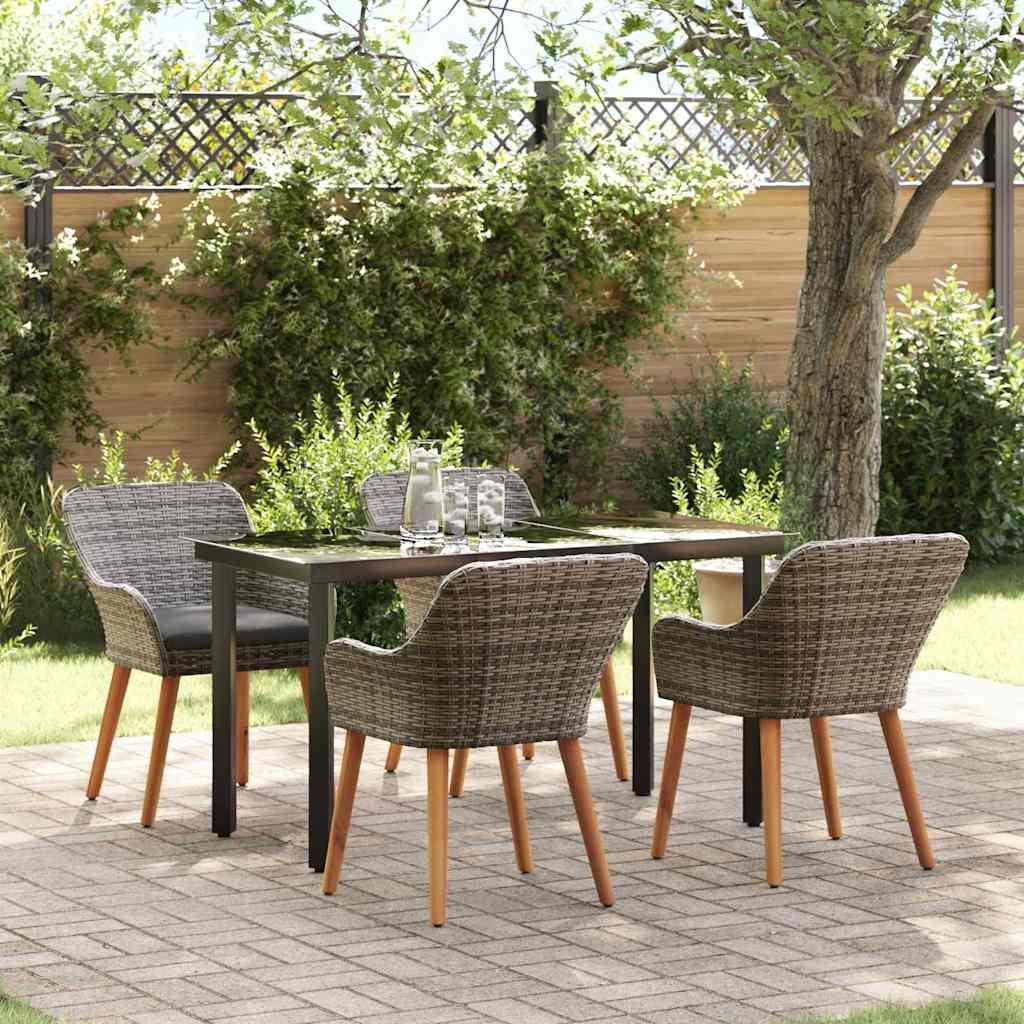Have Spisebordssæt med pude 5 stk Grå polyrattan