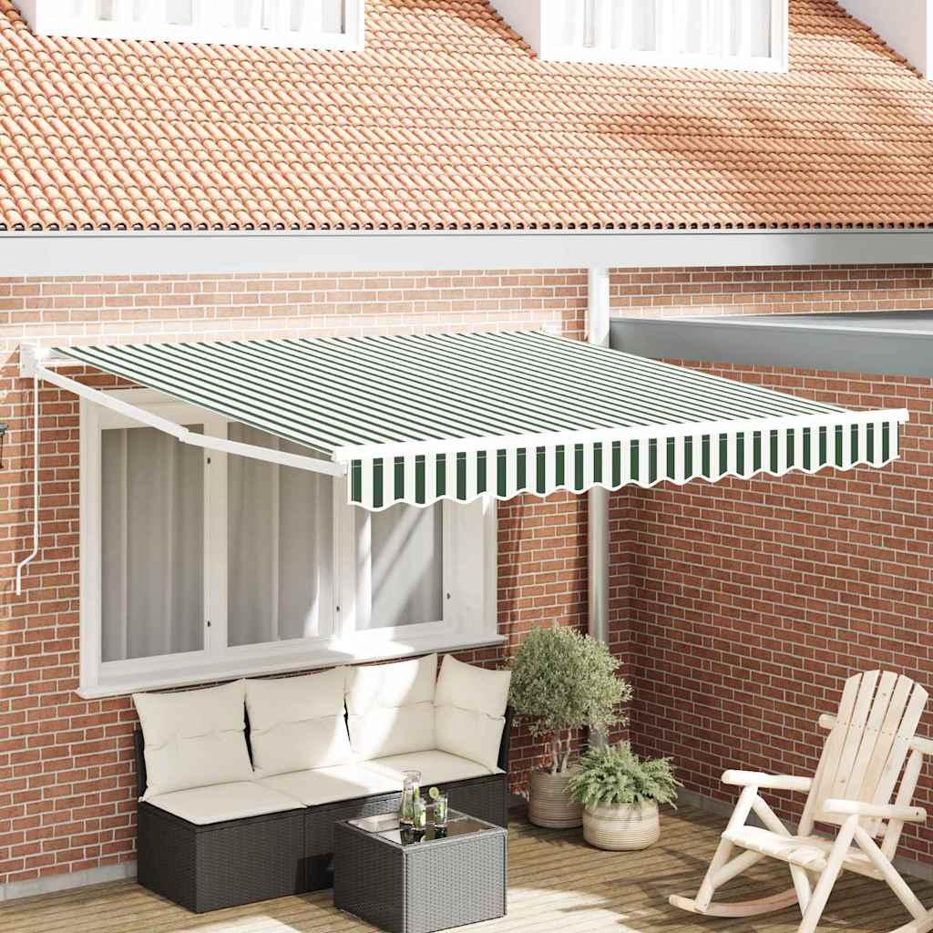 Markise Stribet Grøn og hvid 3 x 2,5 m Polyester og metal