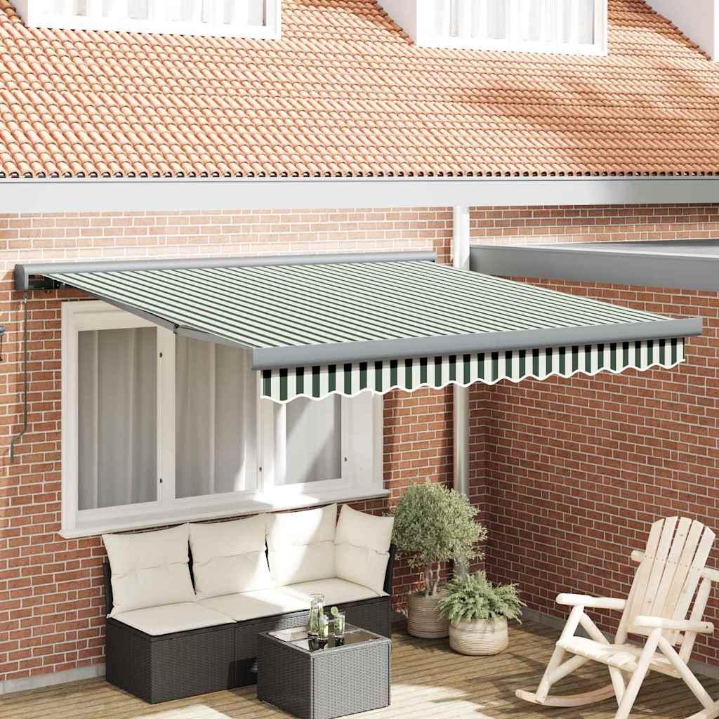 Utrækkelig Markise Grøn og Hvid 350 x 250 cm Stof og Metal