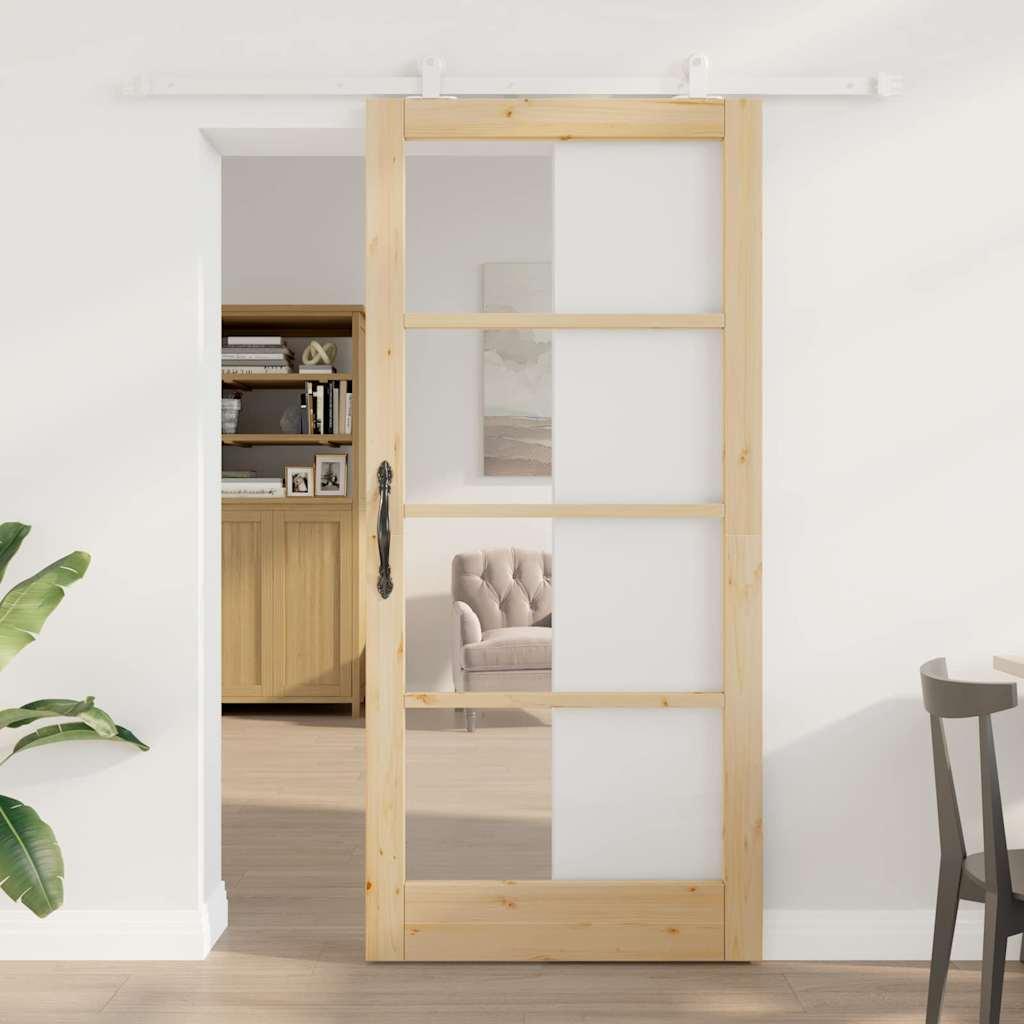 Skydedør ORKDAL i fyrretræ med glas - natur, 93 × 202 cm