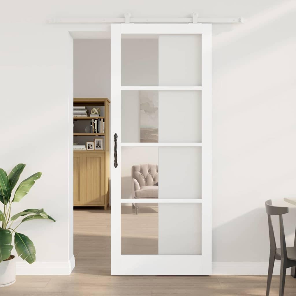 Skydedør ORKDAL - hvid 93 × 232 cm i massivt fyrretræ og glas
