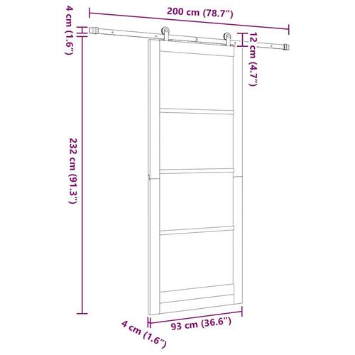 Glidende Dør med Hardware Sæt 93x232 cm Massiv Træ Fyr&& Indvendig Dør "ORKDAL" 93x232x4 cm Massiv Træ Fyr