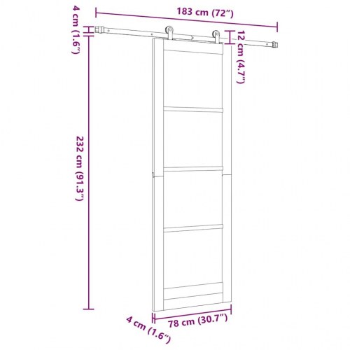 Skydedør med hardware sæt 78x232 cm massivt fyrretræ&& indvendig dør 'ORKDAL'78x232x4 cm massivt fyrretræ