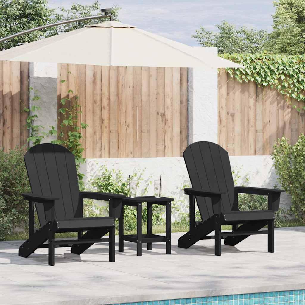 3 Delt Have Lounge Sæt Sort HDPE&& Adirondack Stol Sort 74x82x91 cm HDPE&& Adirondack Sidebord Sort 38x38x45 cm HDPE