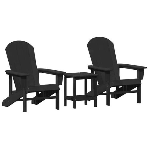 3 Delt Have Lounge Sæt Sort HDPE&& Adirondack Stol Sort 74x82x91 cm HDPE&& Adirondack Sidebord Sort 38x38x45 cm HDPE