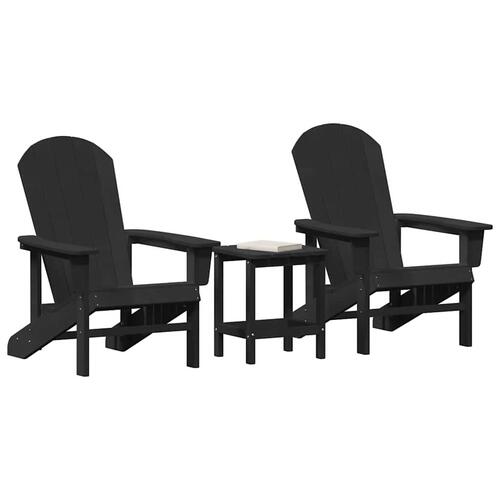 3 Delt Have Lounge Sæt Sort HDPE&& Adirondack Stol Sort 74x82x91 cm HDPE&& Adirondack Sidebord Sort 38x38x45 cm HDPE
