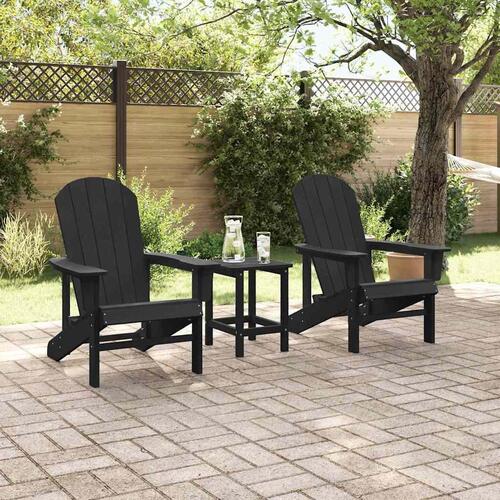 3 Delt Have Lounge Sæt Sort HDPE&& Adirondack Stol Sort 74x82x91 cm HDPE&& Adirondack Sidebord Sort 38x38x45 cm HDPE