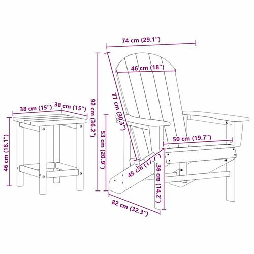 3 Delt Have Lounge Sæt Sort HDPE&& Adirondack Stol Sort 74x82x91 cm HDPE&& Adirondack Sidebord Sort 38x38x45 cm HDPE