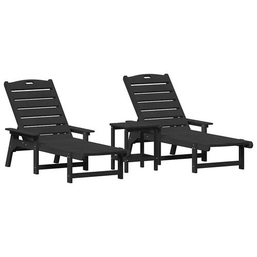 3 Stykker Have Sæt - Sort HDPE&& Liggestol - Sort 53x162x98.5 cm HDPE&& Sidebord - Sort 38x38x45 cm HDPE