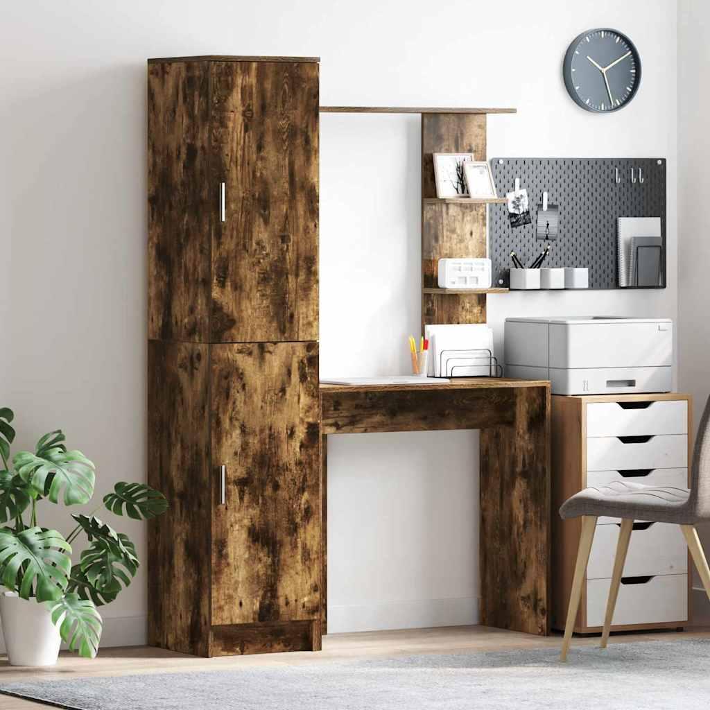 Skrivebord med opbevaring 2 stk Røget eg 78,5 x 37 x 154,5 cm