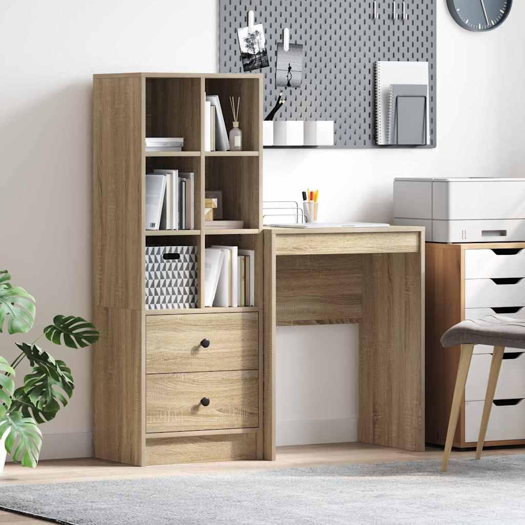 Skrivebord Med Opbevaring 2 Dele Sonoma Eg 45,5 X 34 X 127 Cm
