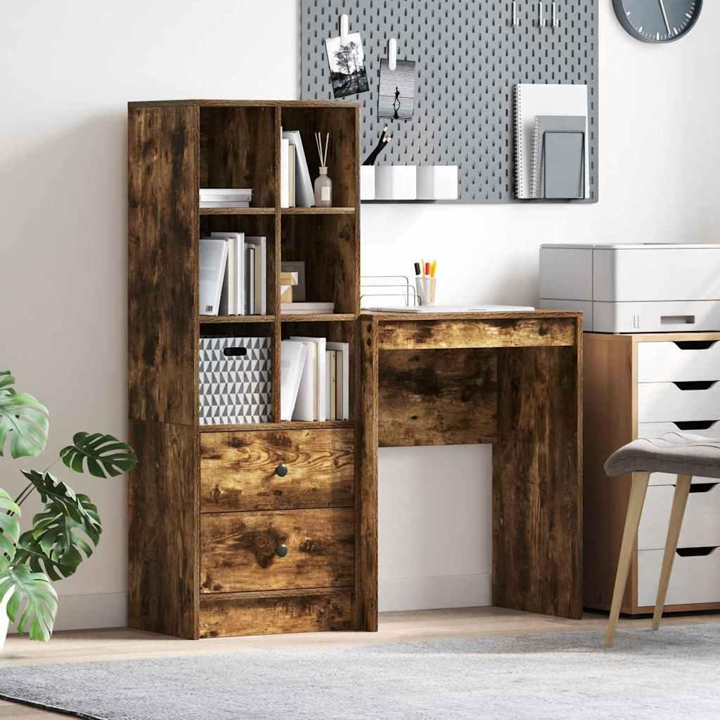 Skrivebord med opbevaring 2 stk Røget eg 45,5 x 34 x 127 cm