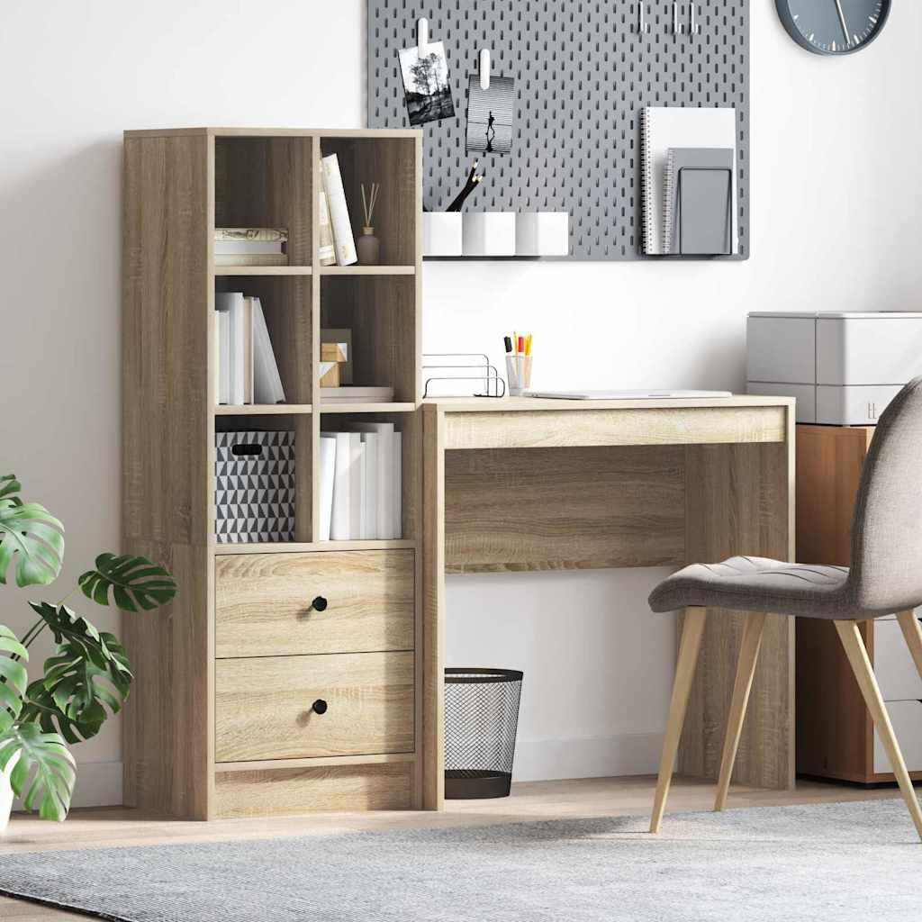 Skrivebord Med Opbevaring 2 Dele Sonoma Eg 80 X 40 X 76 Cm