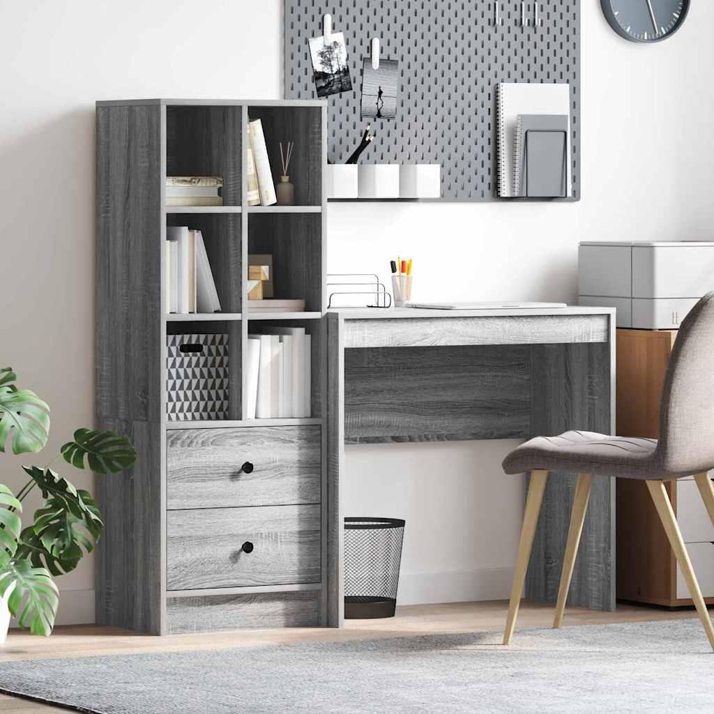 Skrivebord med opbevaring 2 stk Grå sonoma-eg 80 x 40 x 76 cm