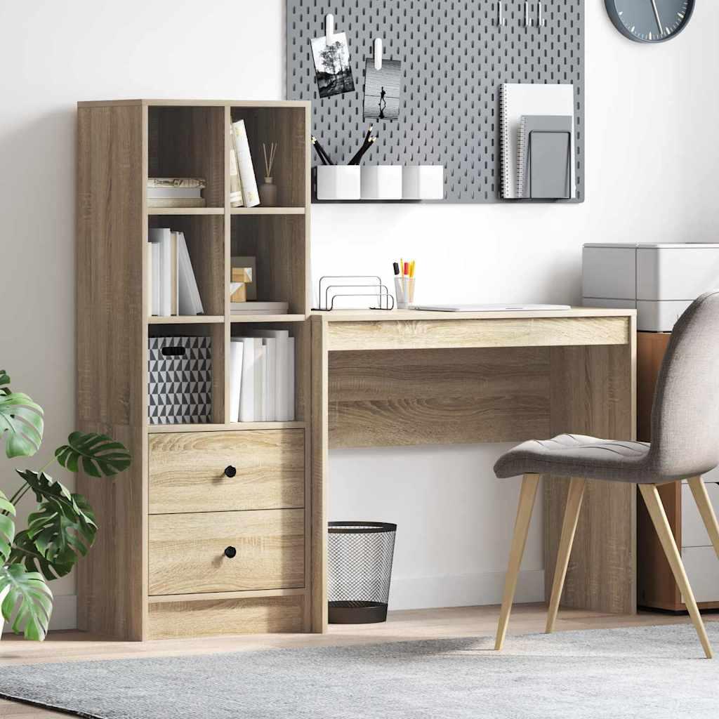 Skrivebord Med Opbevaring 2 Dele Sonoma Eg 90 X 40 X 76 Cm