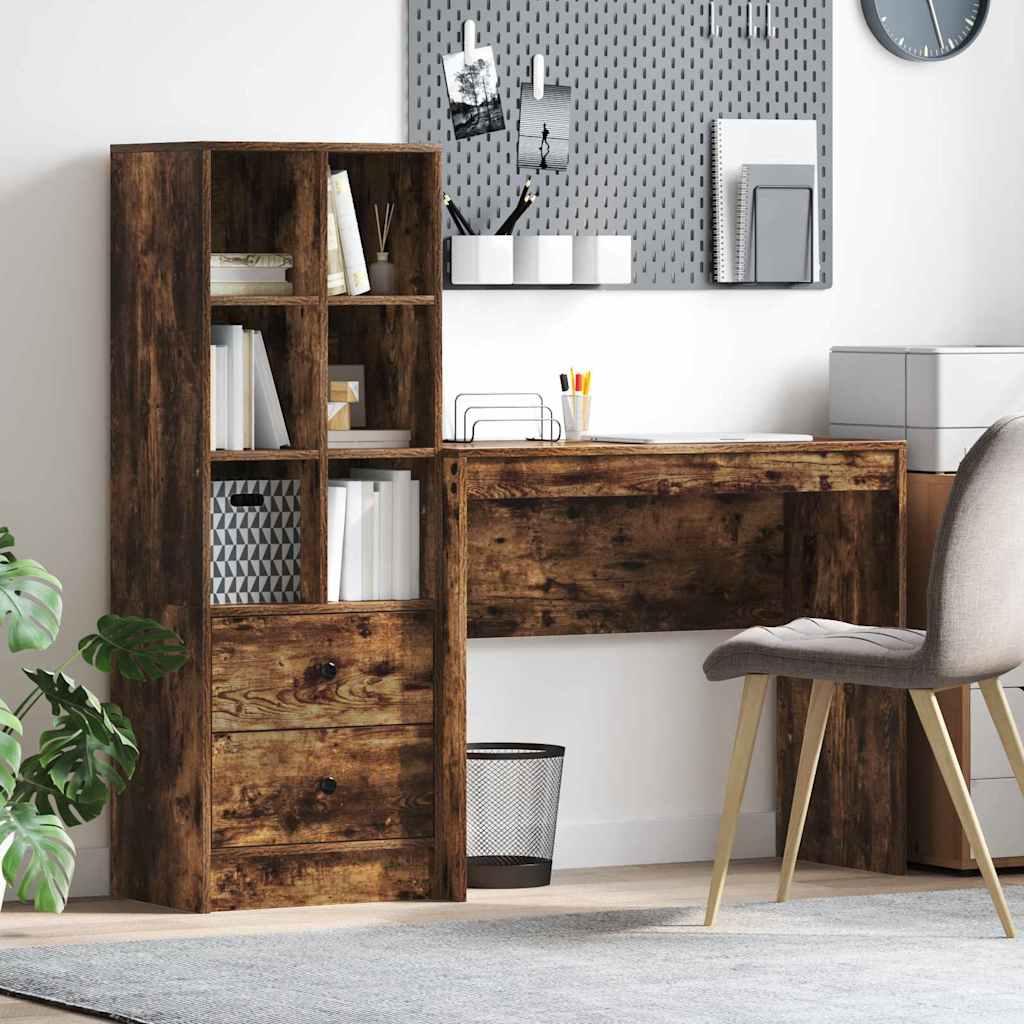 Skrivebord Med Opbevaring 2 Dele Røget Eg 90 X 40 X 76 Cm