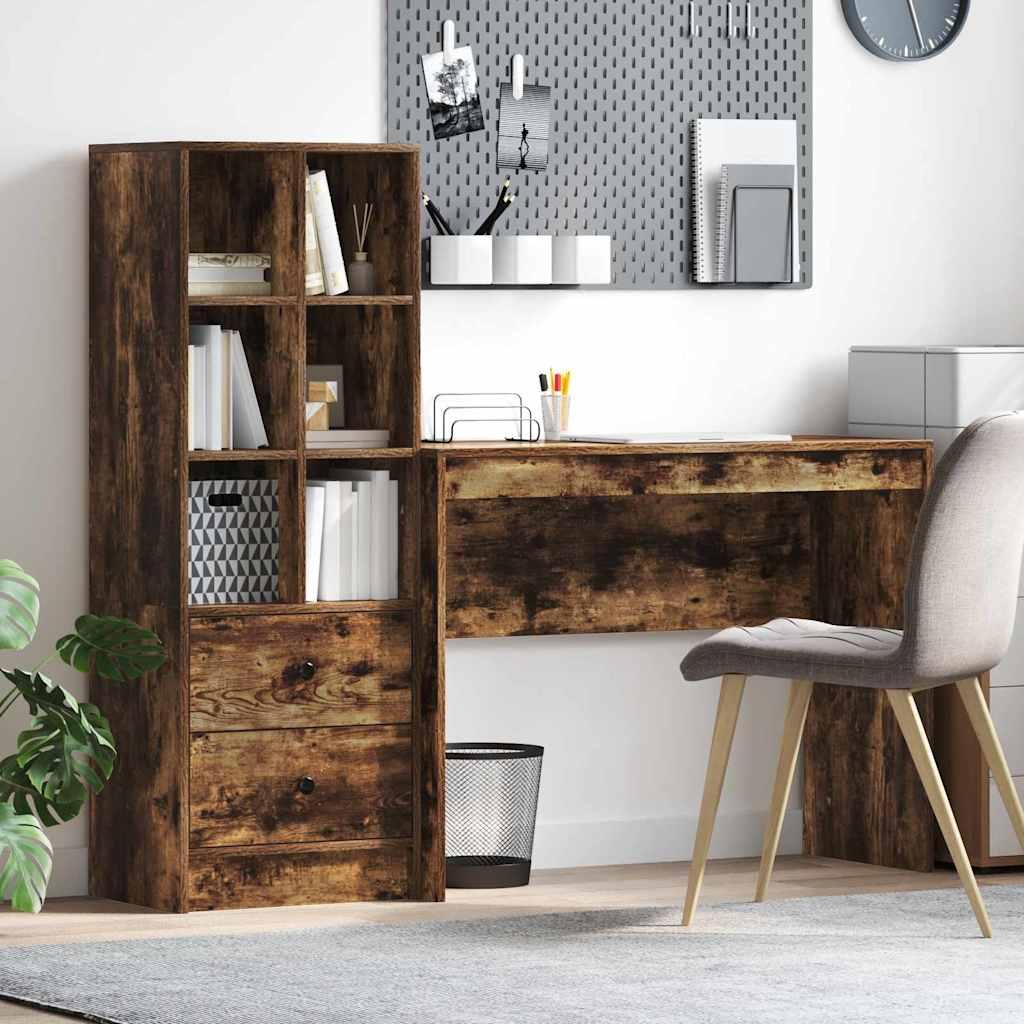 Skrivebord Med Opbevaring 2 Dele Røget Eg 100 X 40 X 76 Cm