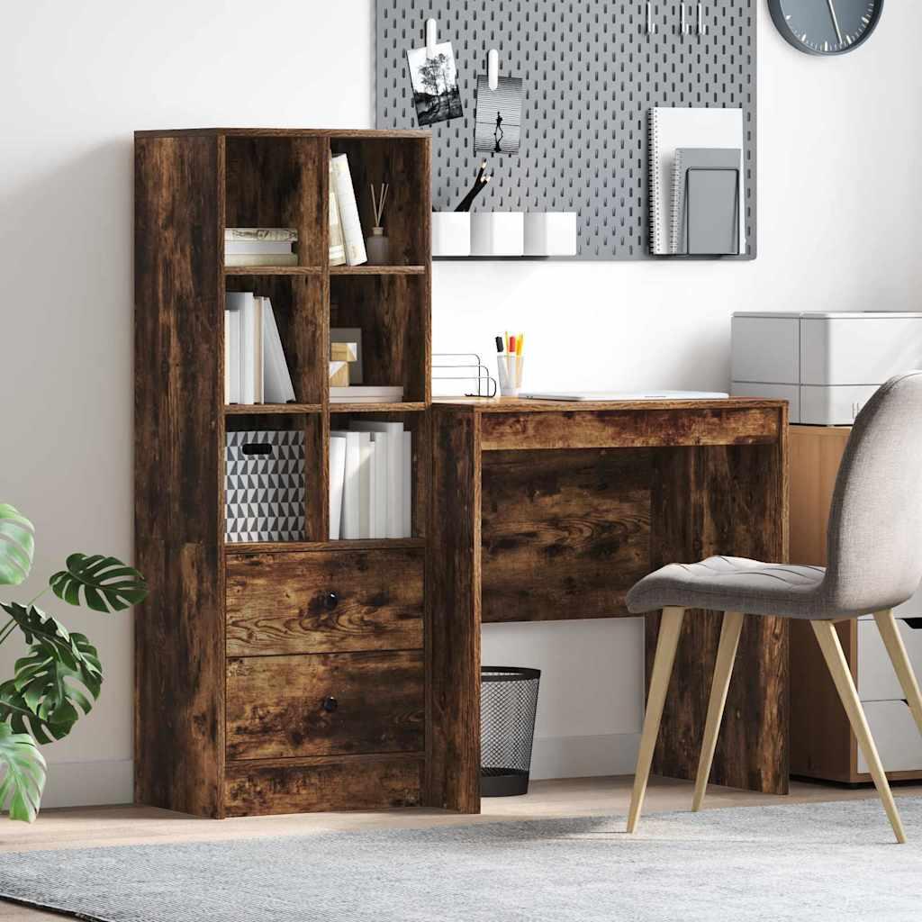 Skrivebord med opbevaring 2 stk Røget eg 70 x 50 x 76 cm