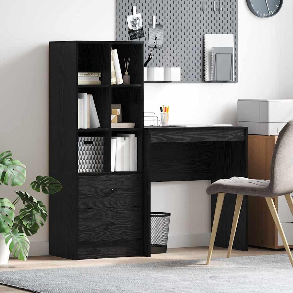 Skrivebord Med Opbevaring Sort Egetræ Konstrueret Træ&& Skrivebord Sort Egetræ 80x50x76 Cm Konstrueret Træ