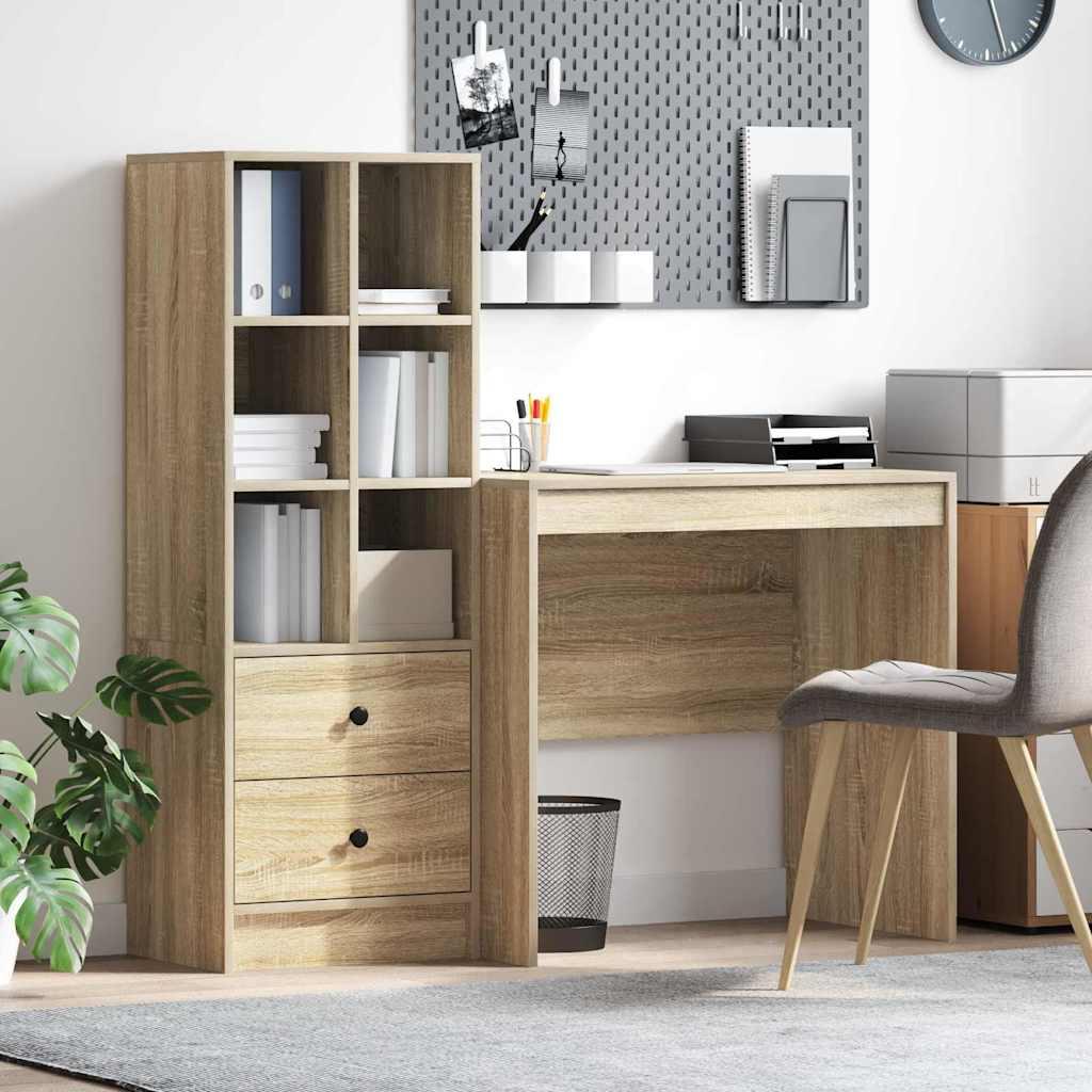Skrivebord Med Opbevaring 2 Dele Sonoma Eg 80 X 50 X 76 Cm