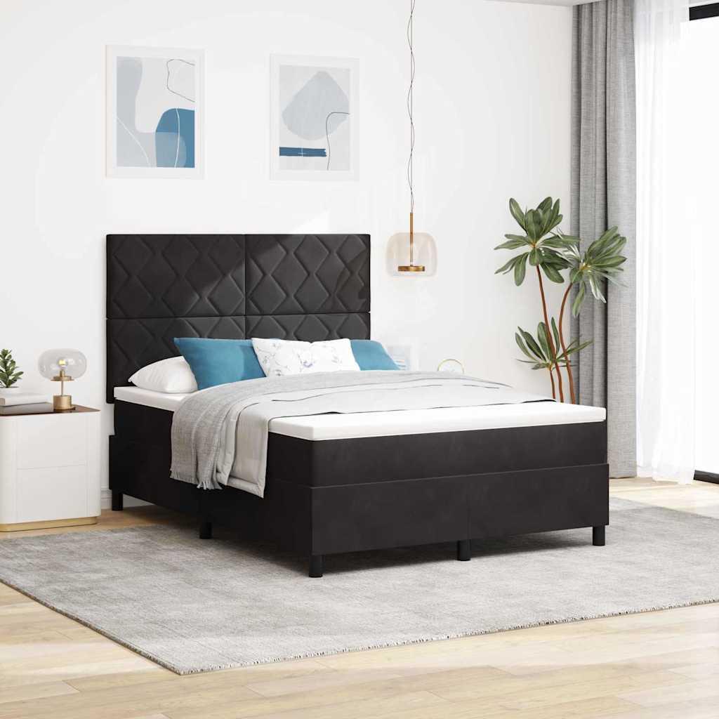 Kontinentalseng med justerbar sengegavl - sort fløjl 140 x 190 cm