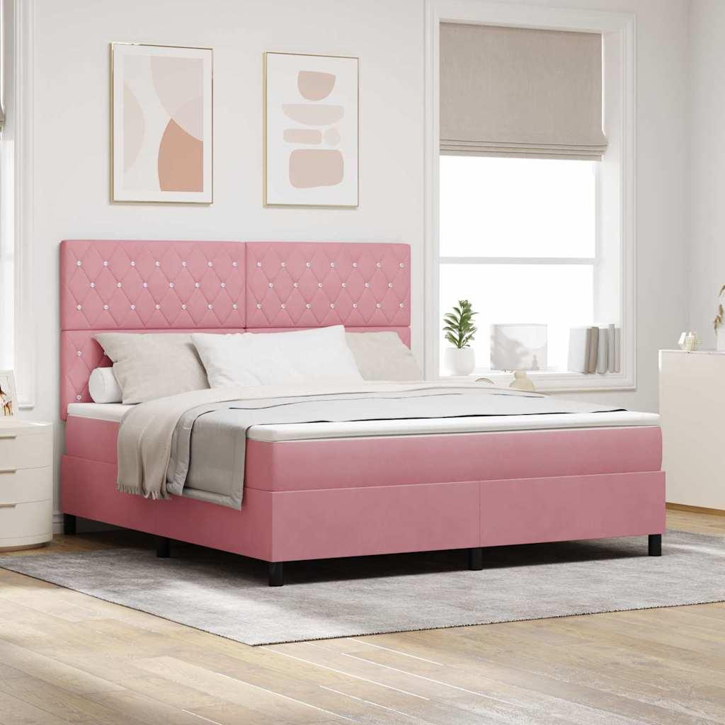 LED boxspring seng med madras 180 x 200 cm lyserød fløjl