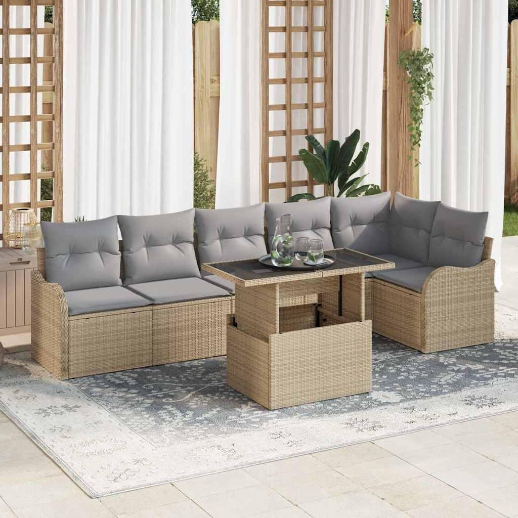 Havesofa SÃ¦t med pude 7 stk Beige 100 x 55 x 73 cm Poly rattan