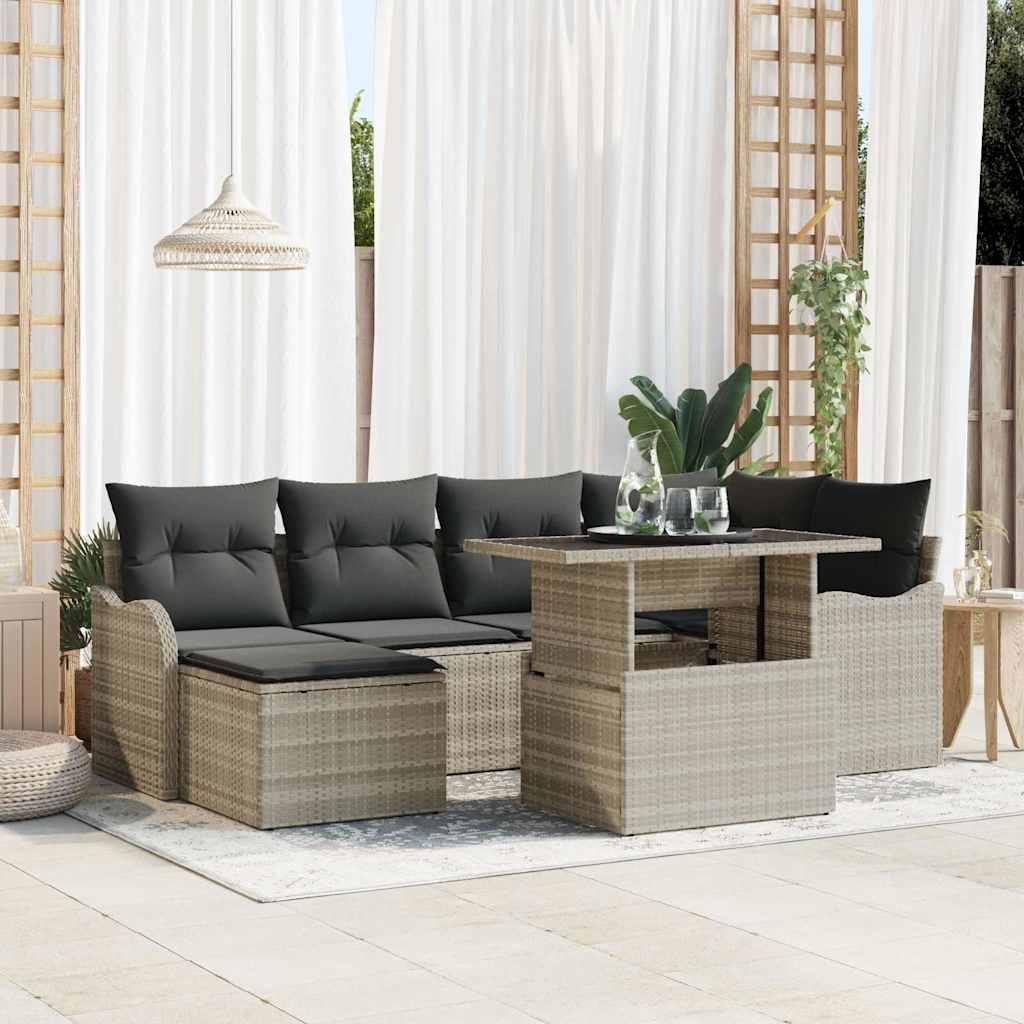 Havesofa Sæt Med Pude Med Opbevaring 7 Dele Poly Rattan - Lysegrå