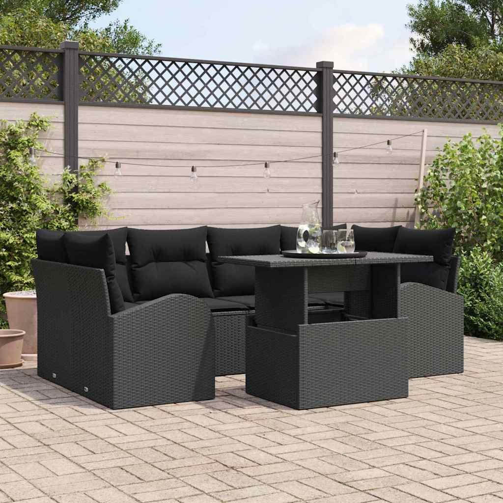Havesofa SÃ¦t med pude 7 stk Sort 100 x 55 x 73 cm Poly rattan