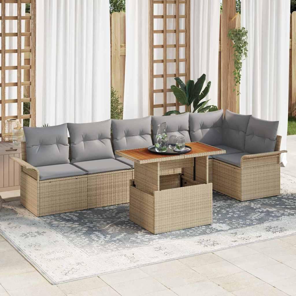 Havesofa SÃ¦t med opbevaring 7 stk Beige Poly rattan