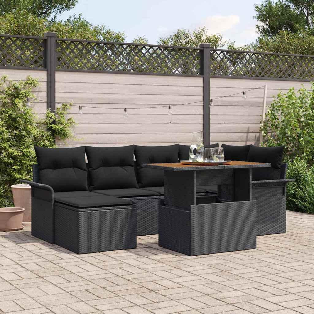 Havesofa SÃ¦t med opbevaring 7 stk Sort Poly rattan
