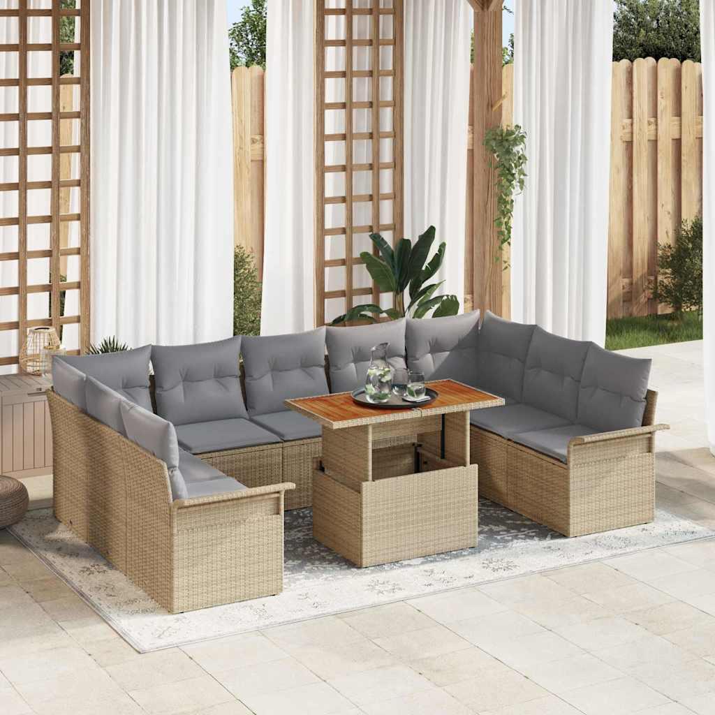Havesofa SÃ¦t med opbevaring 10 stk Beige Poly rattan