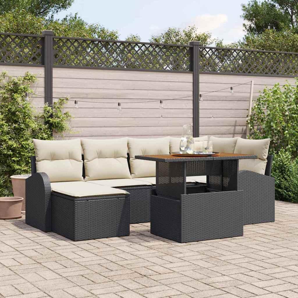 Havesofa SÃ¦t med opbevaring 7 stk Sort Poly rattan