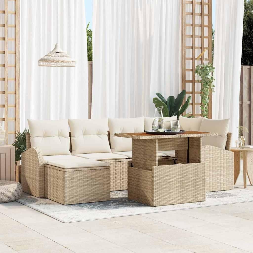 Havesofa SÃ¦t med opbevaring 7 stk Beige Poly rattan
