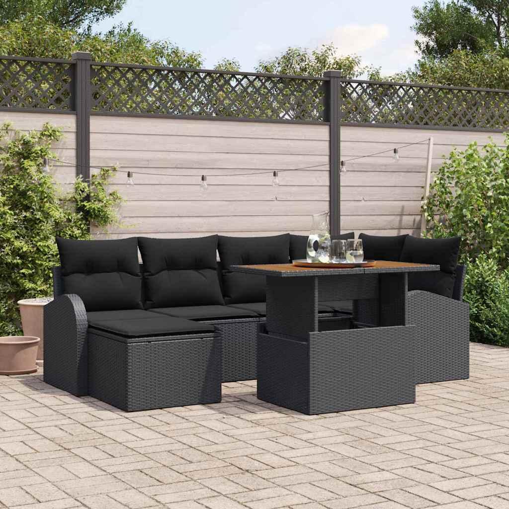 Havesofa SÃ¦t med opbevaring 7 stk Sort Poly rattan